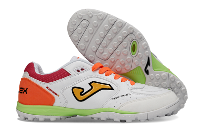 Joma Top Flex TF Artificial Turf Soccer Shoes - White/Orange Flare/Lime Green