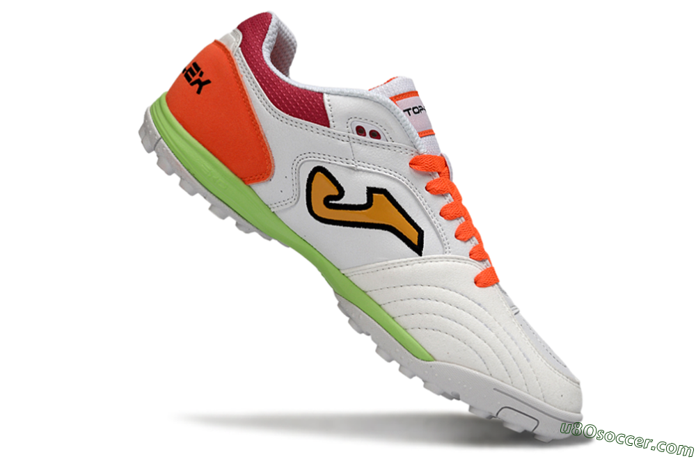 Joma Top Flex TF Artificial Turf Soccer Shoes - White/Orange Flare/Lime Green 4
