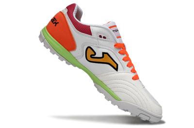 Joma Top Flex TF Artificial Turf Soccer Shoes - White/Orange Flare/Lime Green