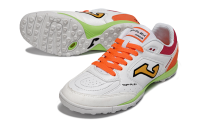 Joma Top Flex TF Artificial Turf Soccer Shoes - White/Orange Flare/Lime Green