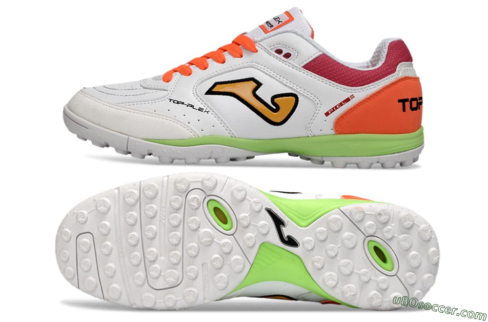 Joma Top Flex TF Artificial Turf Soccer Shoes - White/Orange Flare/Lime Green 0