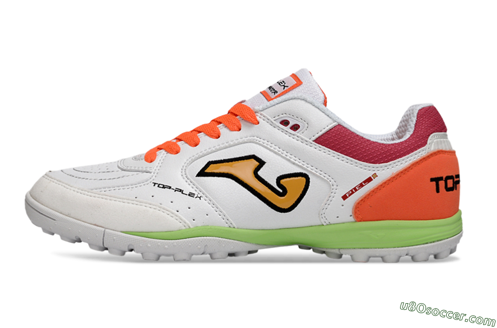 Joma Top Flex TF Artificial Turf Soccer Shoes - White/Orange Flare/Lime Green 2