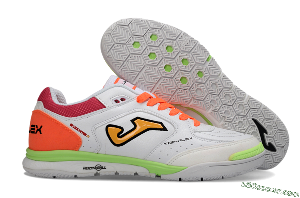 Joma Top Flex IC Indoor & Futsal Soccer Shoes - White/Neon Green/Hot Pink 1