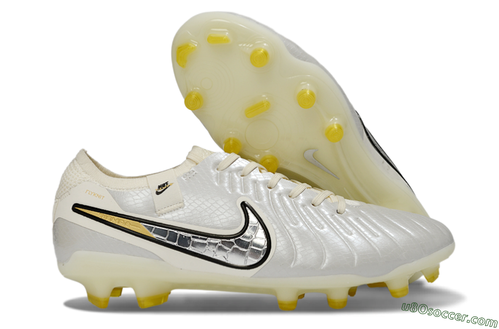 Nike Tiempo Legend 10 Elite FG Firm Ground Soccer Cleats - White/Ivory Mist/Black Gold 1