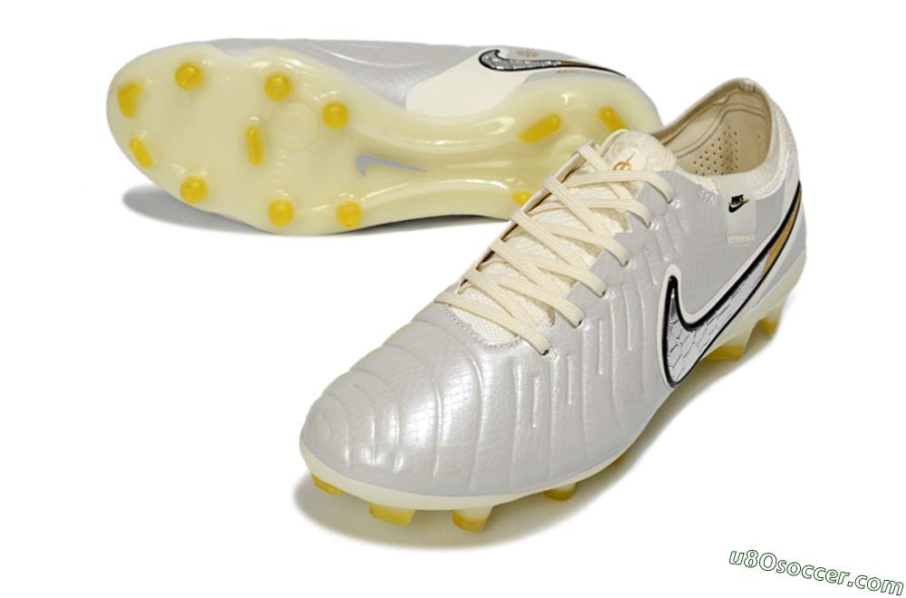 Nike Tiempo Legend 10 Elite FG Firm Ground Soccer Cleats - White/Ivory Mist/Black Gold 3