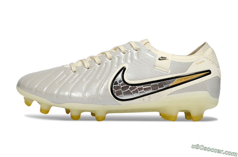 Nike Tiempo Legend 10 Elite FG Firm Ground Soccer Cleats - White/Ivory Mist/Black Gold 2