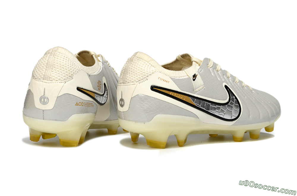 Nike Tiempo Legend 10 Elite FG Firm Ground Soccer Cleats - White/Ivory Mist/Black Gold 6