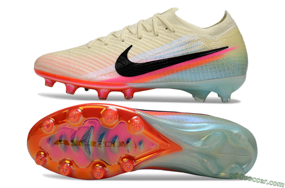 Nike Air Zoom Mercurial Vapor 16 Elite AG Artificial Grass Soccer Cleats - Cream/Iridescent Orange/Turquoise Blue 0