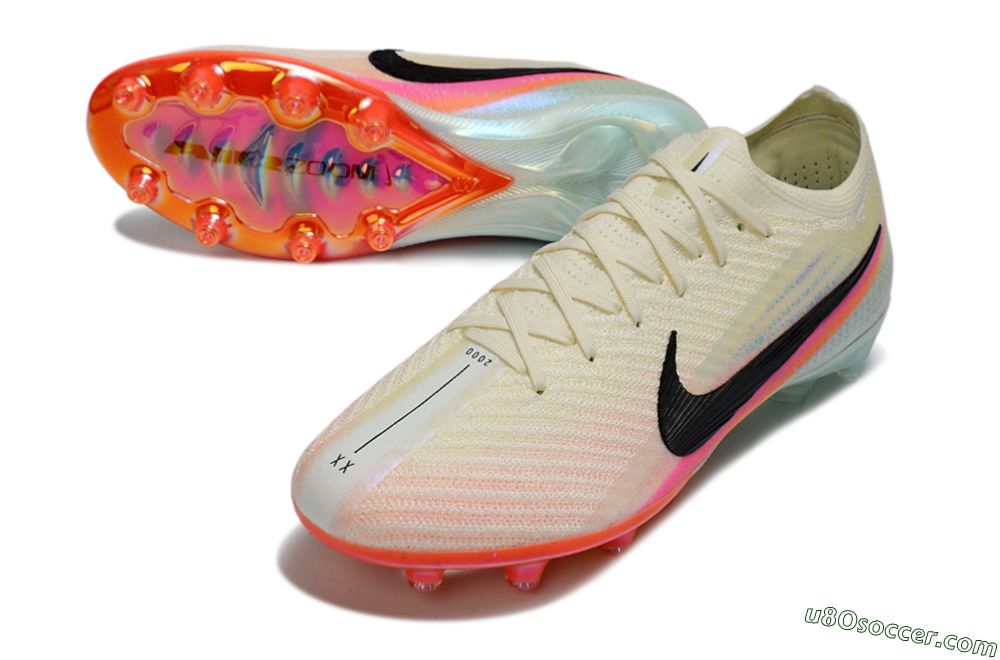 Nike Air Zoom Mercurial Vapor 16 Elite AG Artificial Grass Soccer Cleats - Cream/Iridescent Orange/Turquoise Blue 3