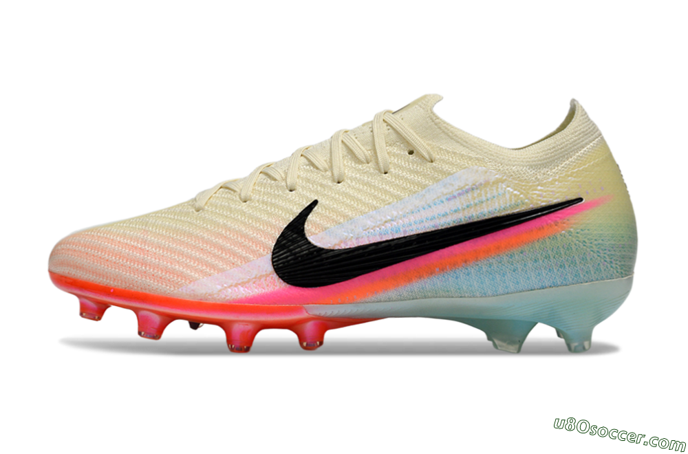 Nike Air Zoom Mercurial Vapor 16 Elite AG Artificial Grass Soccer Cleats - Cream/Iridescent Orange/Turquoise Blue 2
