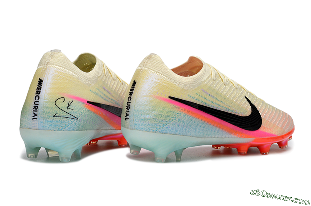 Nike Air Zoom Mercurial Vapor 16 Elite AG Artificial Grass Soccer Cleats - Cream/Iridescent Orange/Turquoise Blue 6