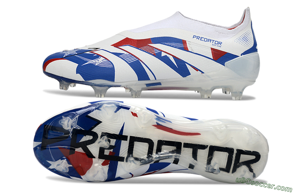 Adidas Predator 25 Elite Laceless FG Firm Ground Soccer Cleats - White/Royal Blue/Fiery Red 0