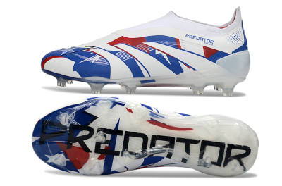 Adidas Predator 25 Elite Laceless FG Firm Ground Soccer Cleats - White/Royal Blue/Fiery Red