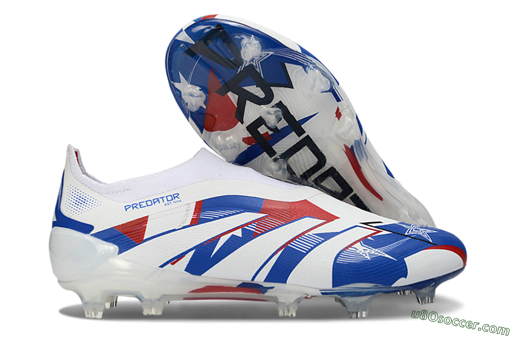 Adidas Predator 25 Elite Laceless FG Firm Ground Soccer Cleats - White/Royal Blue/Fiery Red 1
