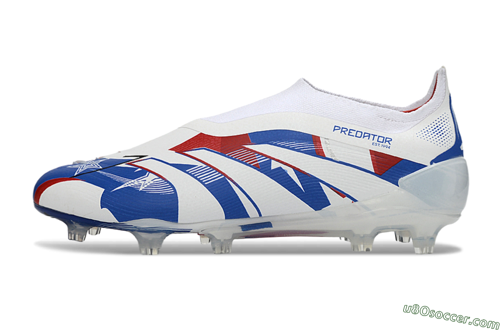 Adidas Predator 25 Elite Laceless FG Firm Ground Soccer Cleats - White/Royal Blue/Fiery Red 2