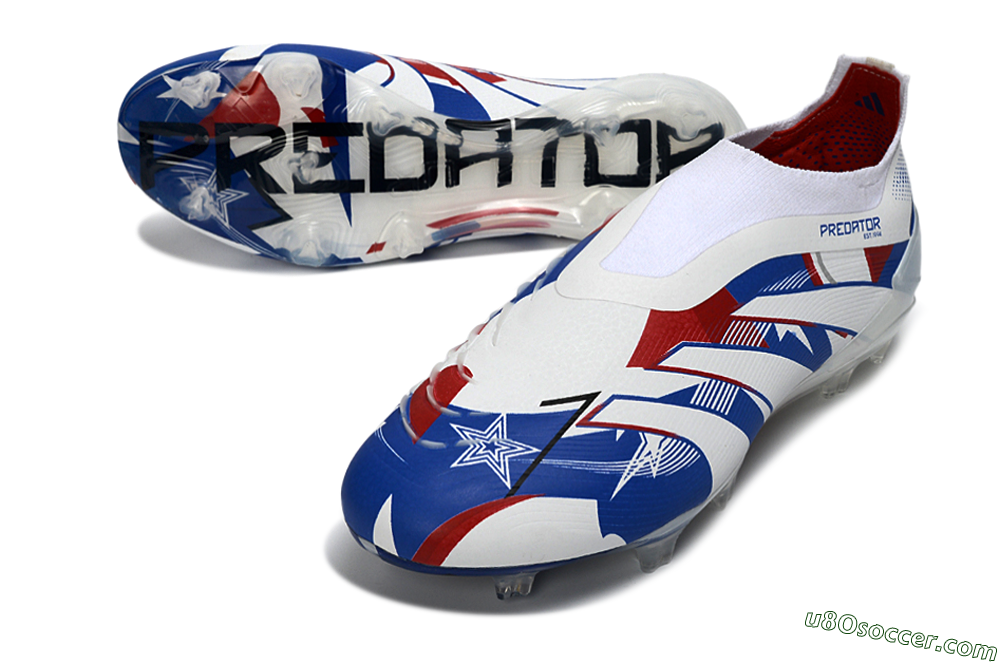 Adidas Predator 25 Elite Laceless FG Firm Ground Soccer Cleats - White/Royal Blue/Fiery Red 3