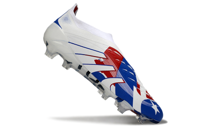 Adidas Predator 25 Elite Laceless FG Firm Ground Soccer Cleats - White/Royal Blue/Fiery Red