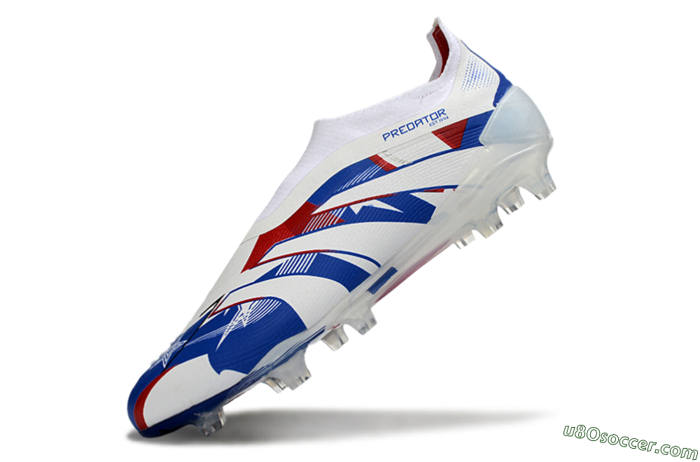Adidas Predator 25 Elite Laceless FG Firm Ground Soccer Cleats - White/Royal Blue/Fiery Red 5
