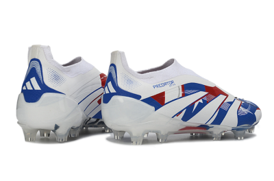 Adidas Predator 25 Elite Laceless FG Firm Ground Soccer Cleats - White/Royal Blue/Fiery Red