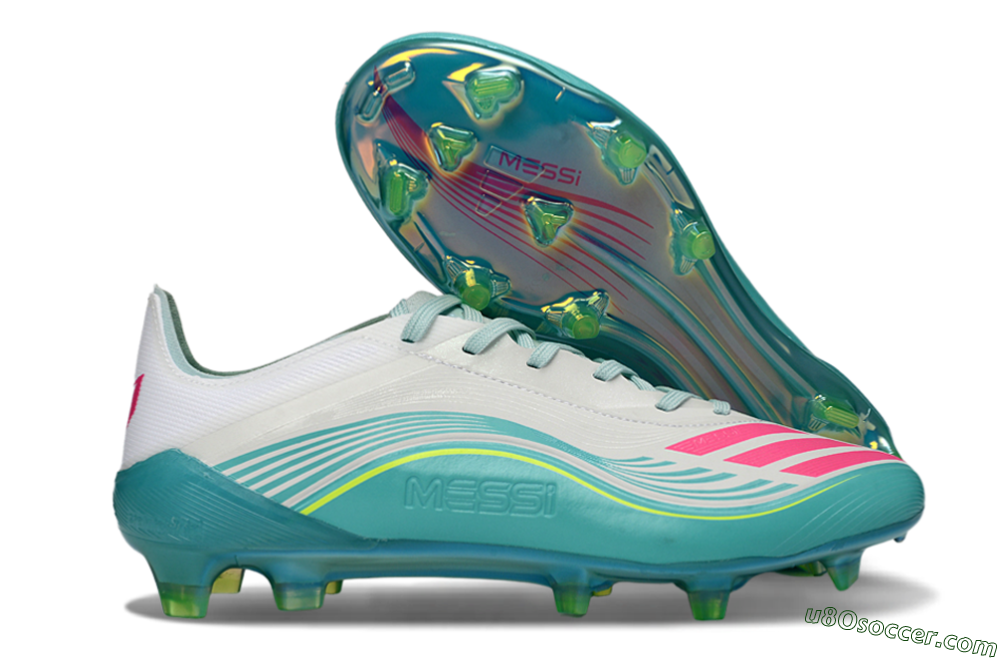 Messi x Adidas F50 Elite FG Firm Ground Soccer Cleats - Aqua/Neon Pink/Soft Yellow 1