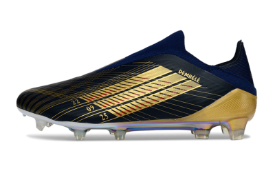 Adidas F50 Elite Laceless FG Firm Ground Soccer Cleats - Navy/Gold Metallic/Dazzling Rainbow