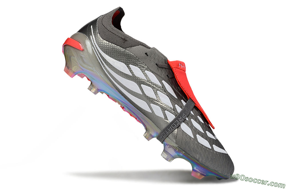 Adidas Predator 26 Elite Fold-Over Tongue FG Firm Ground Soccer Cleats - Gray/Electric Silver/Fire Red 4