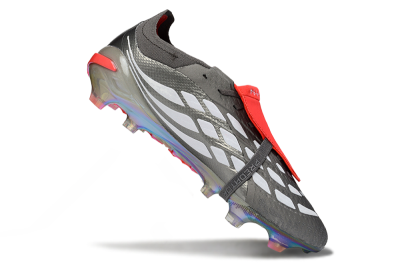 Adidas Predator 26 Elite Fold-Over Tongue FG Firm Ground Soccer Cleats - Gray/Electric Silver/Fire Red