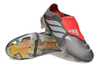 Adidas Predator 26 Elite Fold-Over Tongue FG Firm Ground Soccer Cleats - Gray/Electric Silver/Fire Red