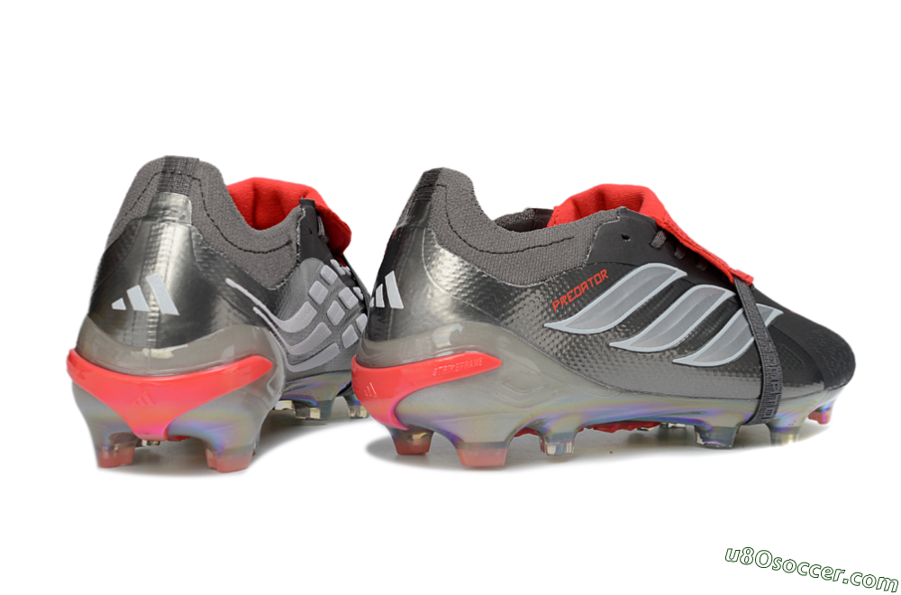 Adidas Predator 26 Elite Fold-Over Tongue FG Firm Ground Soccer Cleats - Gray/Electric Silver/Fire Red 6