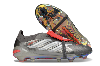 Adidas Predator 26 Elite Fold-Over Tongue FG Firm Ground Soccer Cleats - Gray/Electric Silver/Fire Red