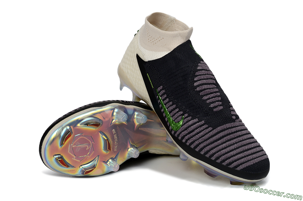 Nike Phantom 6 High Elite FG Firm Ground Soccer Cleats - Black/Electric Green/Beige 3