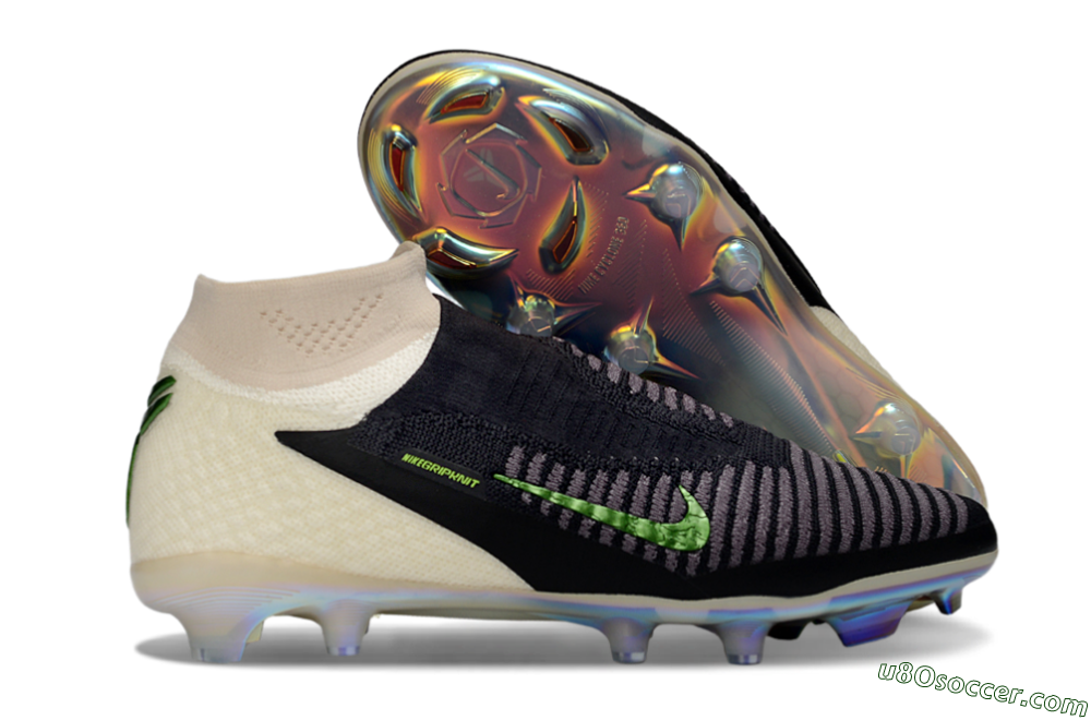 Nike Phantom 6 High Elite FG Firm Ground Soccer Cleats - Black/Electric Green/Beige 1