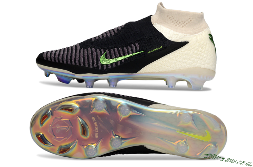 Nike Phantom 6 High Elite FG Firm Ground Soccer Cleats - Black/Electric Green/Beige 0