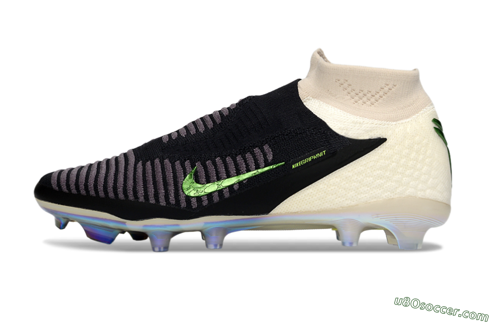 Nike Phantom 6 High Elite FG Firm Ground Soccer Cleats - Black/Electric Green/Beige 2
