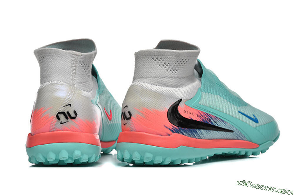 Nike Phantom 6 High Elite TF Artificial Turf Soccer Shoes - Aqua/Coral Pink/Black 9