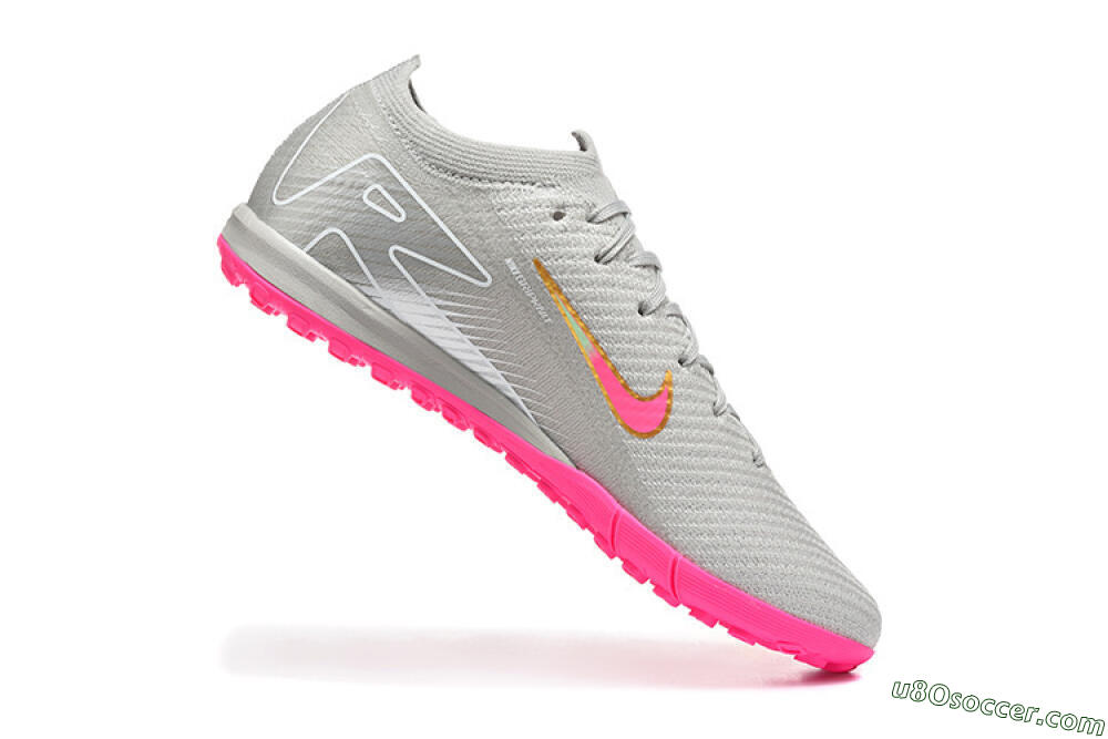 Nike Air Zoom Mercurial Vapor 16 Elite TF Artificial Turf Soccer Shoes - Gray/Vibrant Pink/Metallic Gold 7