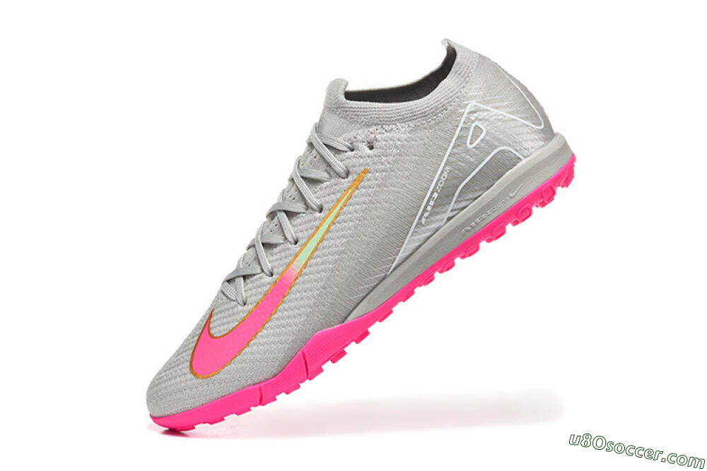 Nike Air Zoom Mercurial Vapor 16 Elite TF Artificial Turf Soccer Shoes - Gray/Vibrant Pink/Metallic Gold 8