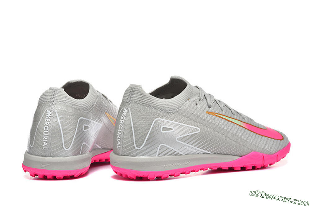 Nike Air Zoom Mercurial Vapor 16 Elite TF Artificial Turf Soccer Shoes - Gray/Vibrant Pink/Metallic Gold 9