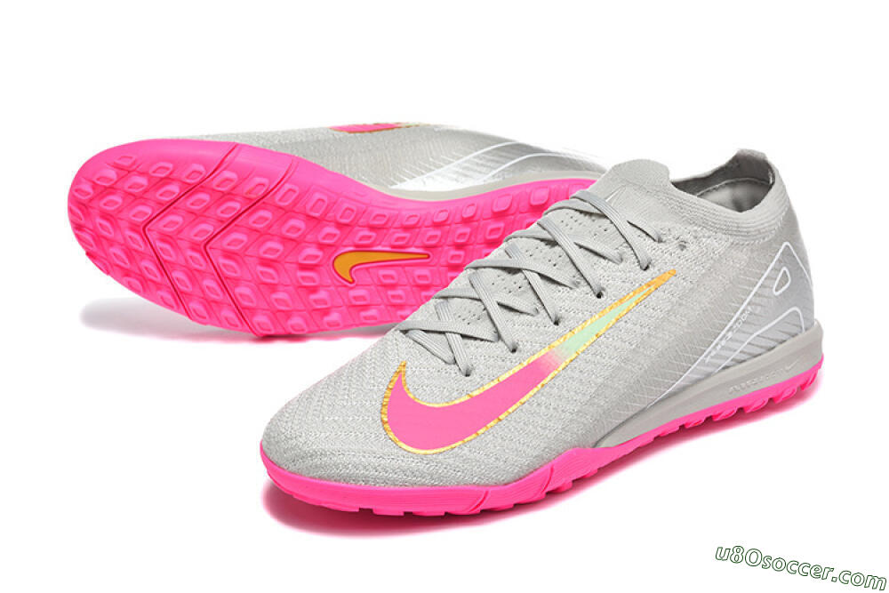 Nike Air Zoom Mercurial Vapor 16 Elite TF Artificial Turf Soccer Shoes - Gray/Vibrant Pink/Metallic Gold 3