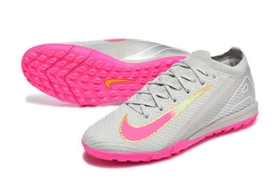 Nike Air Zoom Mercurial Vapor 16 Elite TF Artificial Turf Soccer Shoes - Gray/Vibrant Pink/Metallic Gold