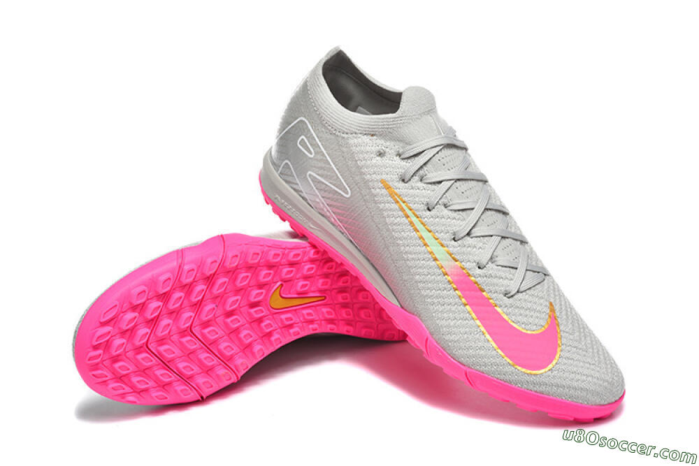 Nike Air Zoom Mercurial Vapor 16 Elite TF Artificial Turf Soccer Shoes - Gray/Vibrant Pink/Metallic Gold 4