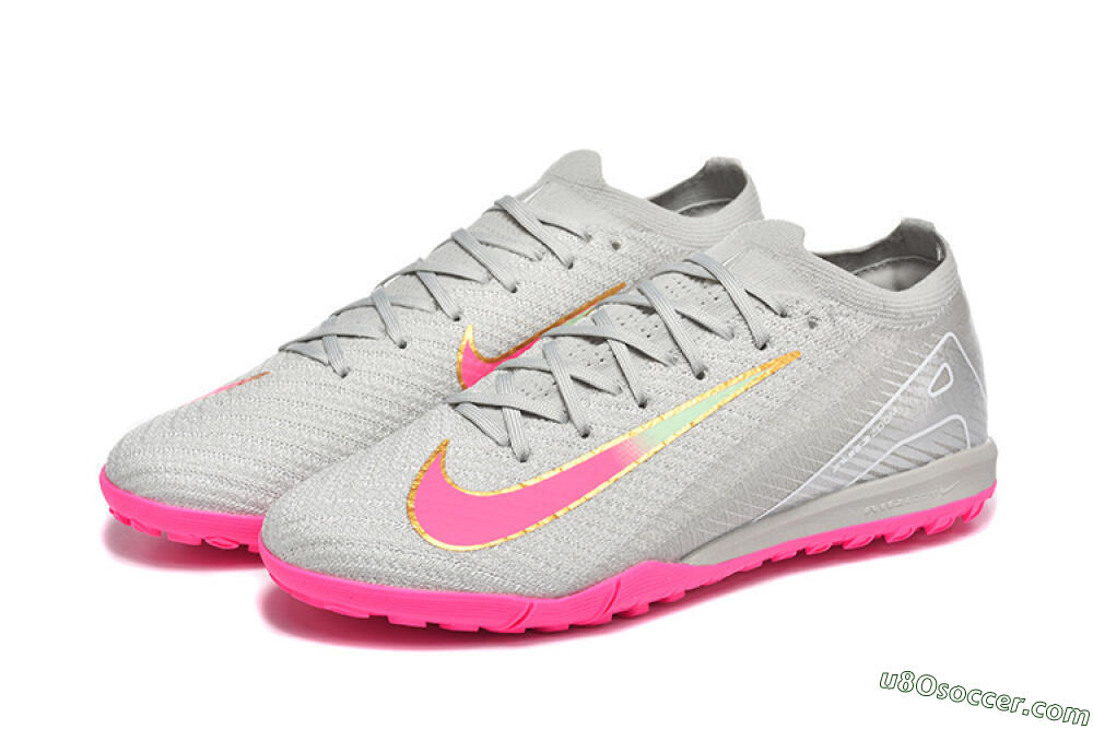 Nike Air Zoom Mercurial Vapor 16 Elite TF Artificial Turf Soccer Shoes - Gray/Vibrant Pink/Metallic Gold 5