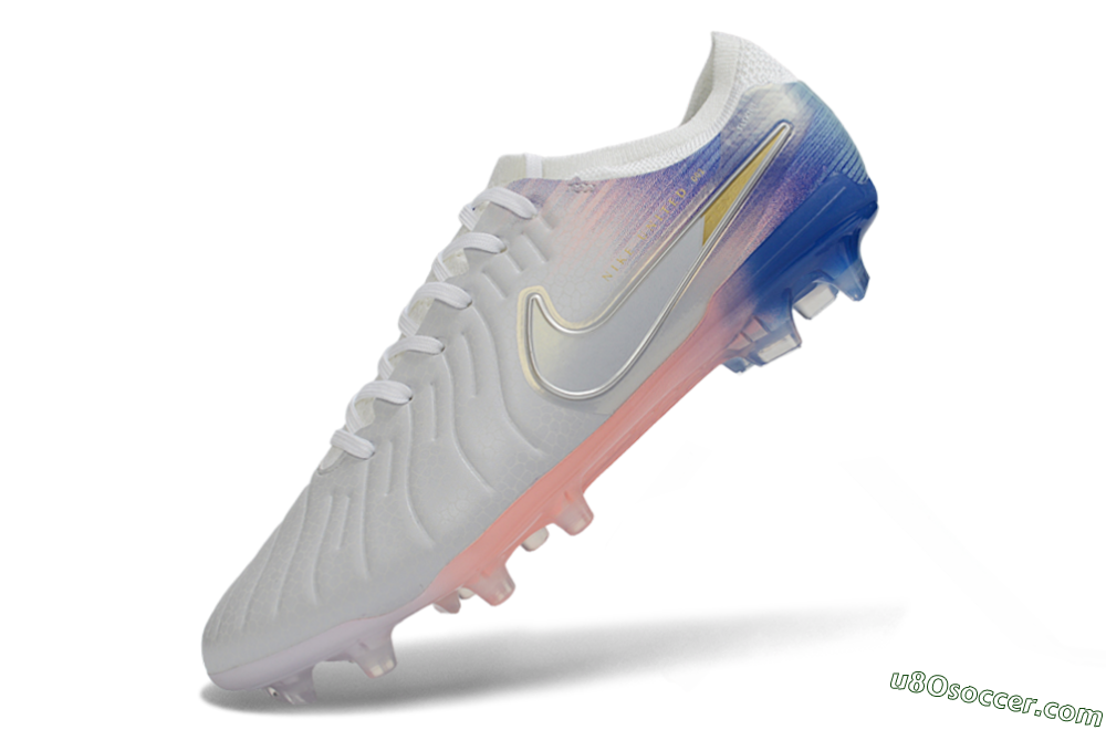 Nike Tiempo Legend 10 Elite FG Firm Ground Soccer Cleats - White/Coral Pink/Deep Blue 5