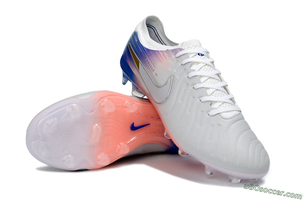 Nike Tiempo Legend 10 Elite FG Firm Ground Soccer Cleats - White/Coral Pink/Deep Blue 3