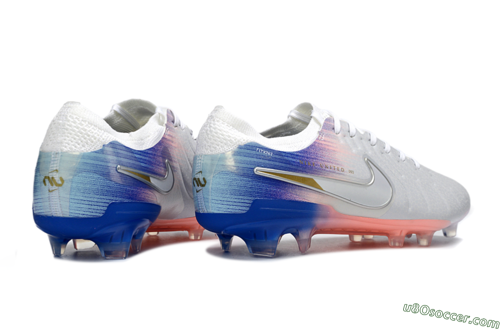 Nike Tiempo Legend 10 Elite FG Firm Ground Soccer Cleats - White/Coral Pink/Deep Blue 6