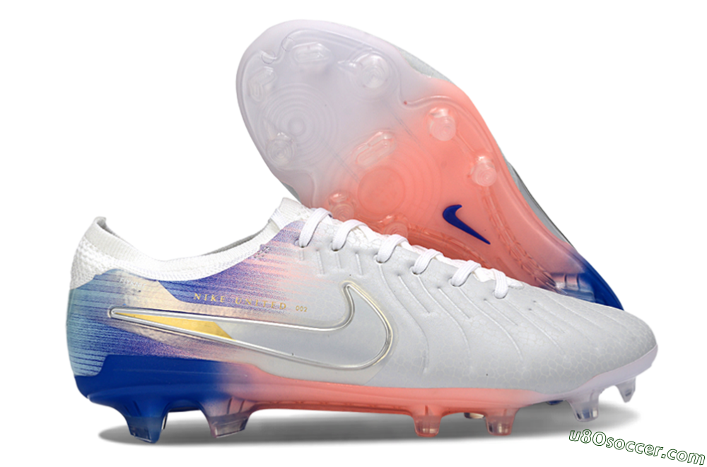 Nike Tiempo Legend 10 Elite FG Firm Ground Soccer Cleats - White/Coral Pink/Deep Blue 1