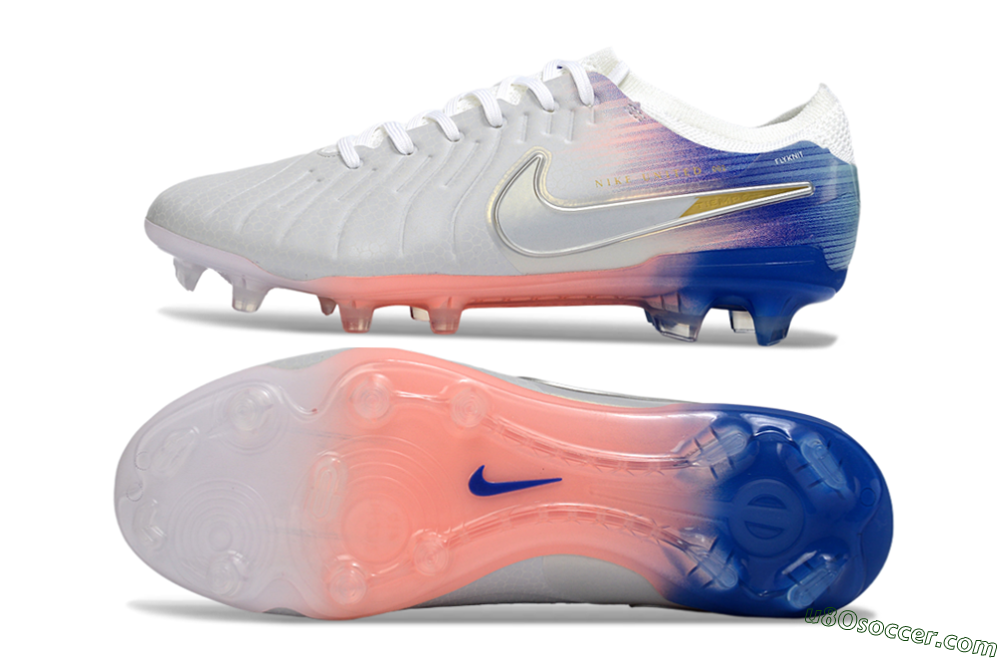 Nike Tiempo Legend 10 Elite FG Firm Ground Soccer Cleats - White/Coral Pink/Deep Blue 0