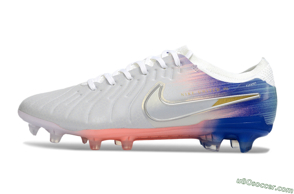 Nike Tiempo Legend 10 Elite FG Firm Ground Soccer Cleats - White/Coral Pink/Deep Blue 2