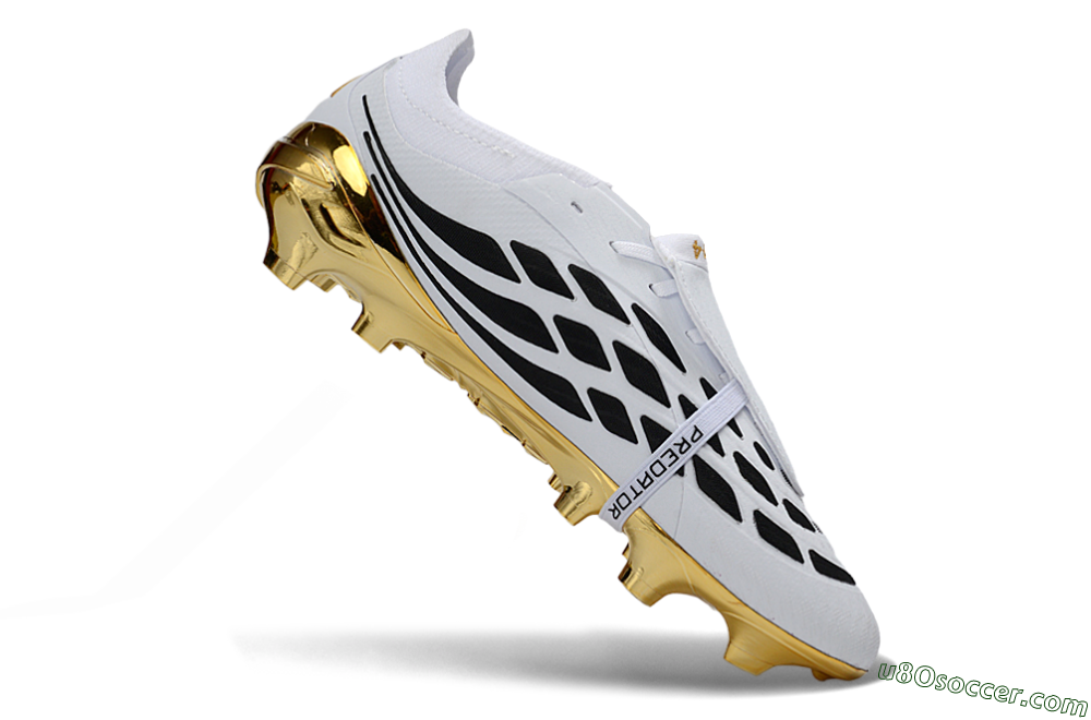 Adidas Predator 26 Elite Fold-Over Tongue FG Firm Ground Soccer Cleats - White/Elegant Gold/Classic Black 4