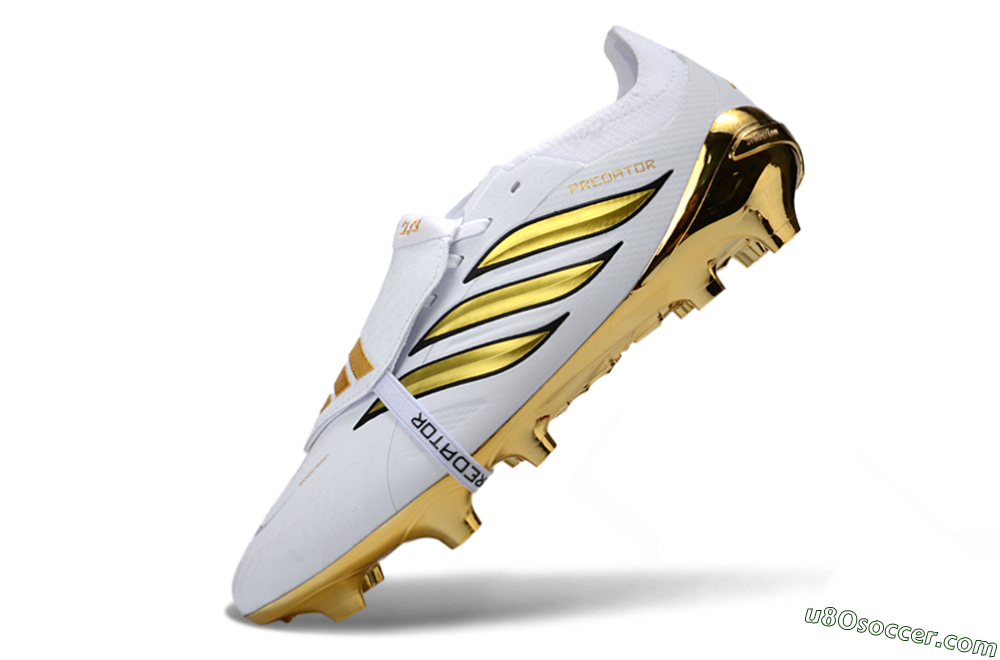 Adidas Predator 26 Elite Fold-Over Tongue FG Firm Ground Soccer Cleats - White/Elegant Gold/Classic Black 5
